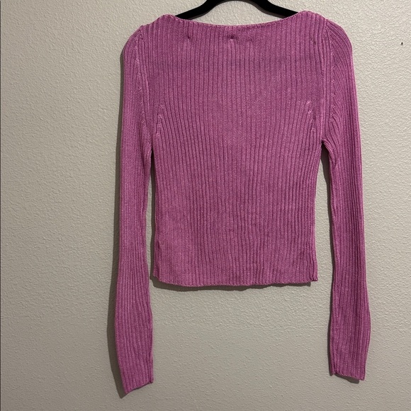 Free People Game On Cardi in Metallic Pink Ribbed - Picture 5 of 6